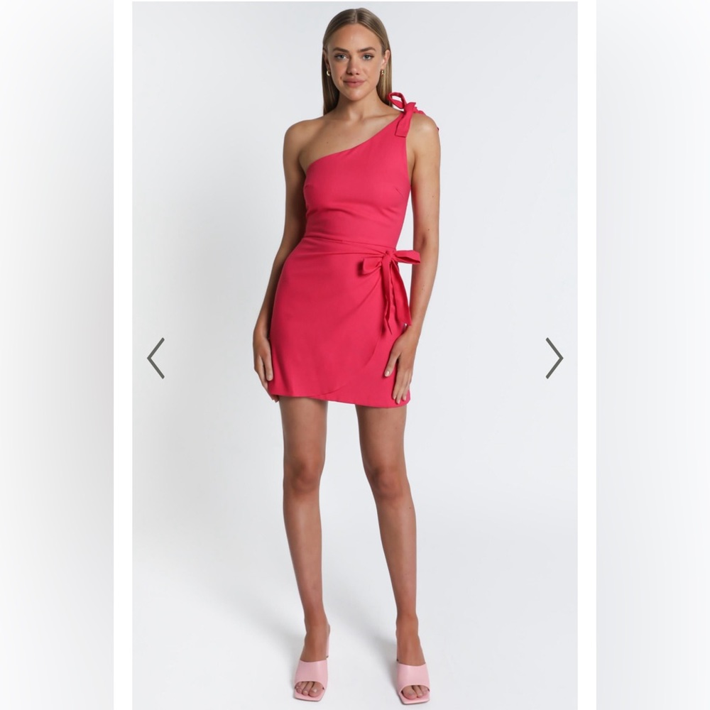 Showpo “Keeping It Together” Dress in Pink Berry Linen